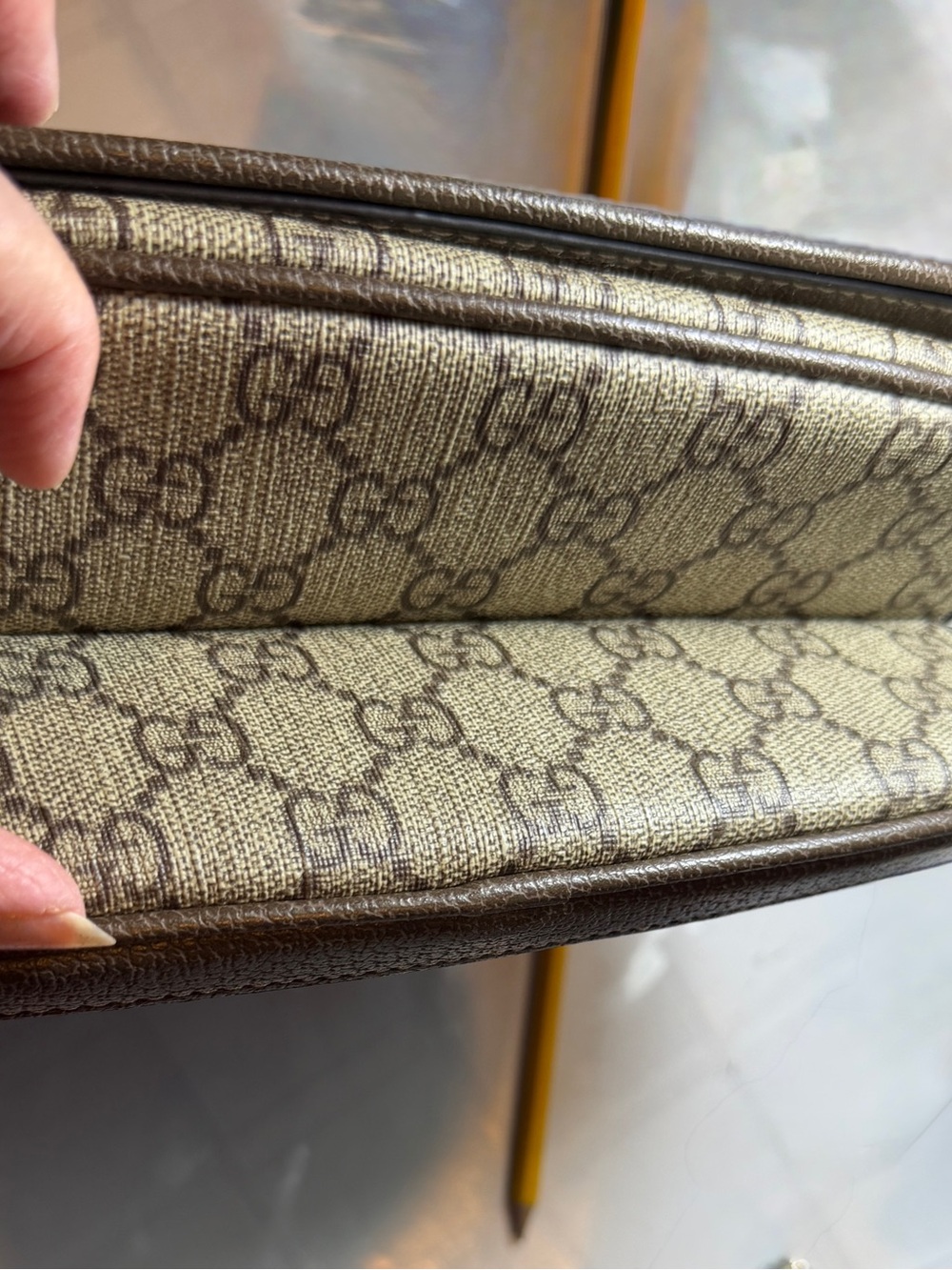 Gucci Brown GG Supreme Shoulder Bag with Gold Double G - Picture 9 of 15